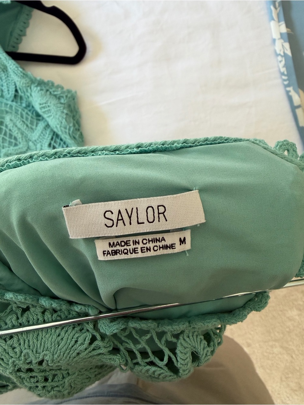 Saylor Samia Fringe Set Teal Crochet Size M - Picture 6 of 7